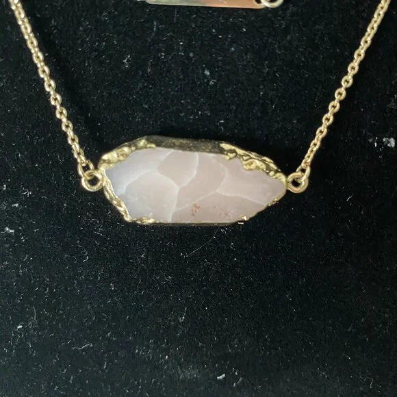 Double Chain Hanging Gemstone Pendant with Gold Bar - Picture 2 of 3